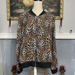 EESOME Leopard Animal Print Full Zip Lightweight Jacket Large